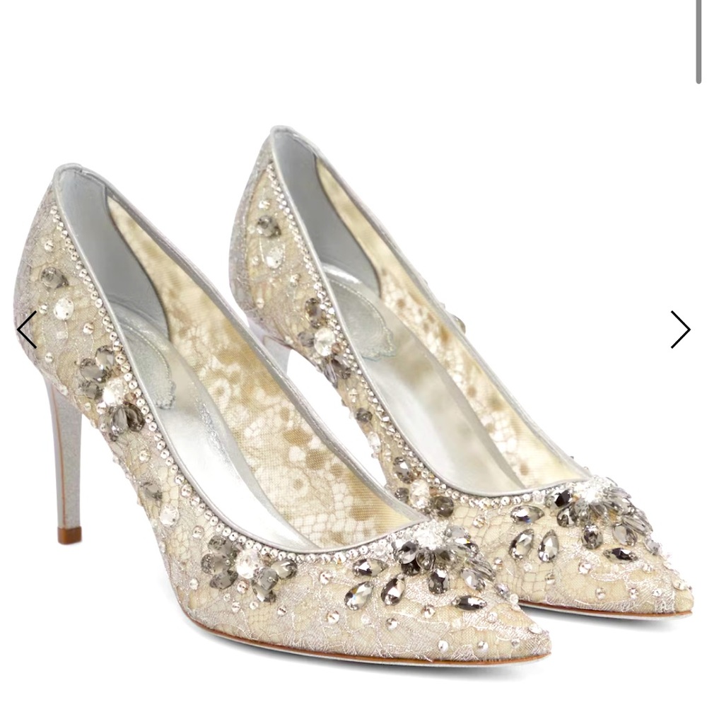 NWT Rene Caovilla Cinderella Silver lace 36